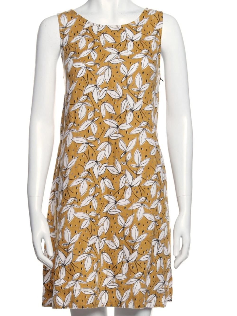 Rachel Zoe 100% Linen Yellow Leaf Print Swing Dress XS
